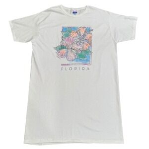 Vintage 90s Airwaves T-Shirt Dress Florida Hibiscus Hanes Beach Cover  Womens OS
